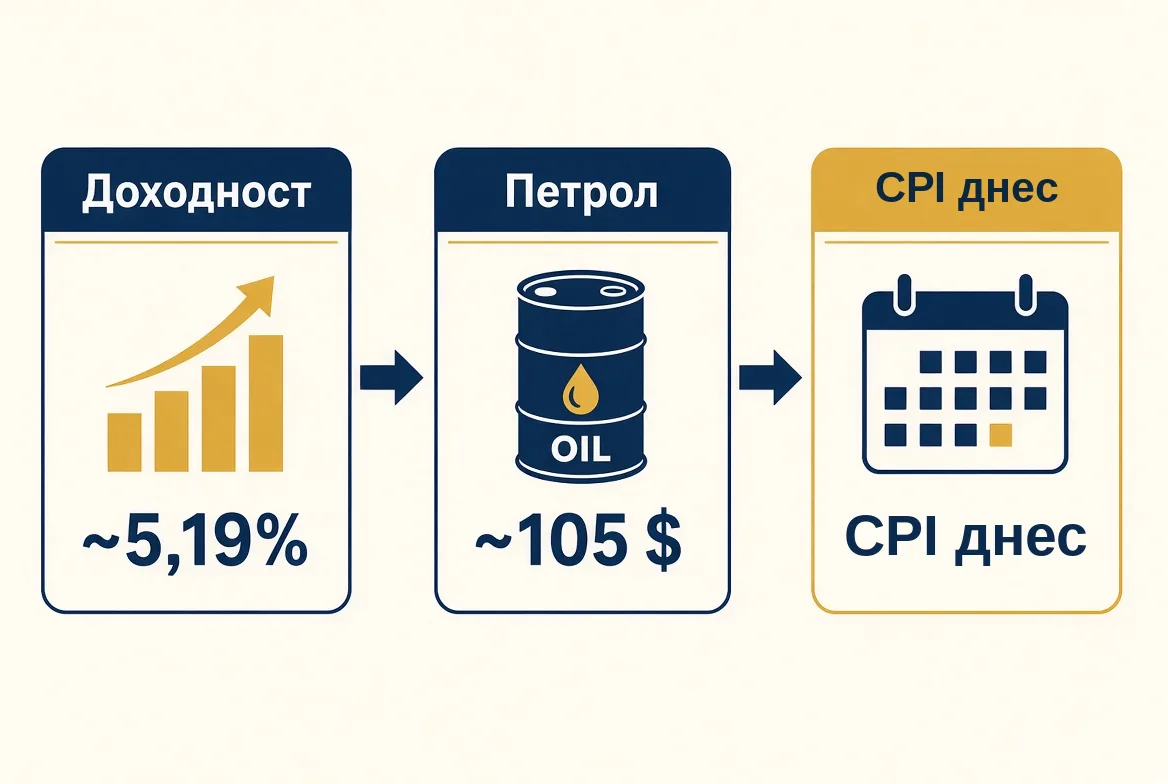 Инфографика: доходност около 5,19%, петрол около 105 долара и индексът на потребителските цени (CPI)
